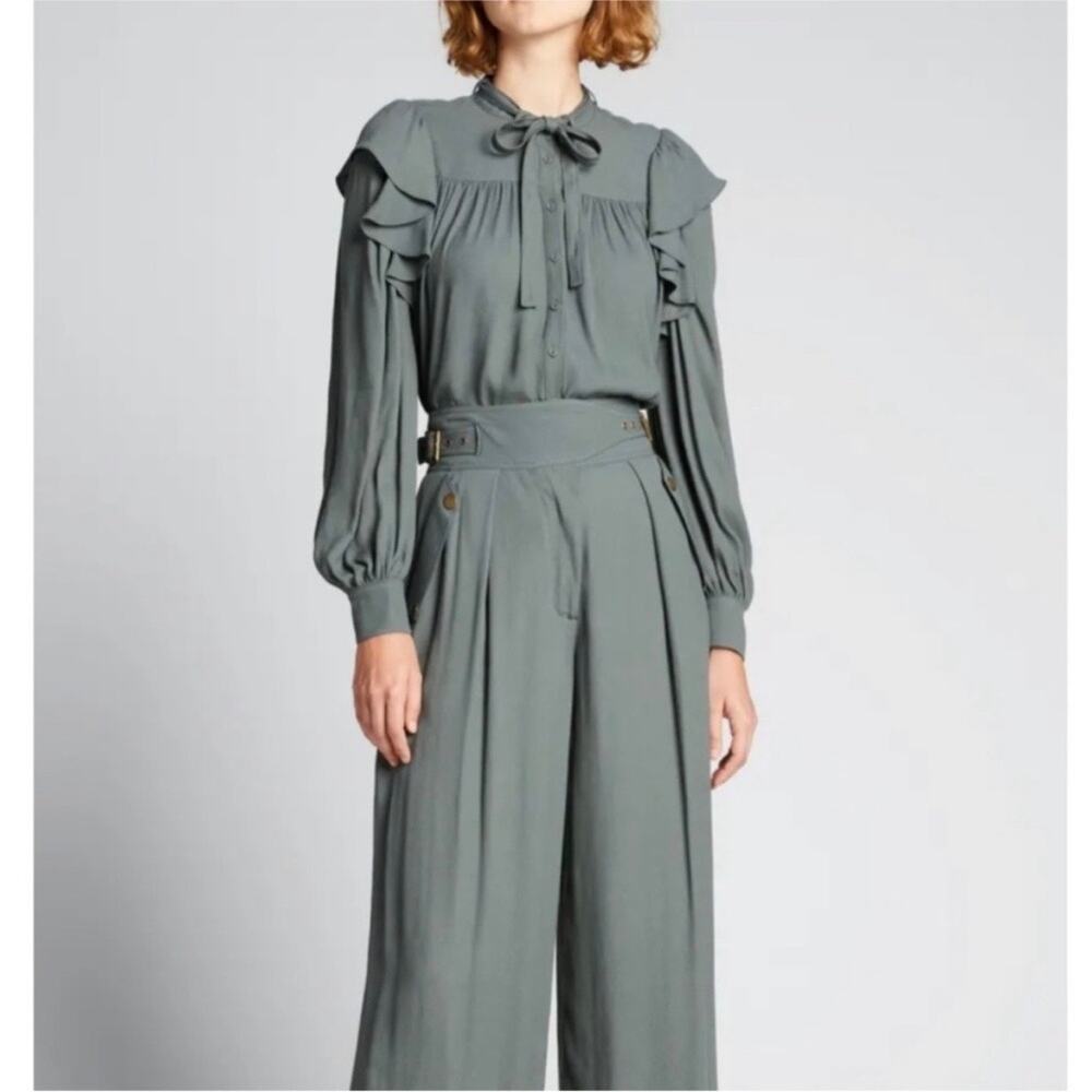 Ulla Johnson Tabitha Ruffle Button Up Blouse Gree… - image 2